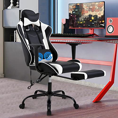 PC Gaming Chair Computer Chair Office Gaming Chairs for Adults, Massage Gamer Chair Racer Gaming Chair PU Leather Recliner w/Lumbar…