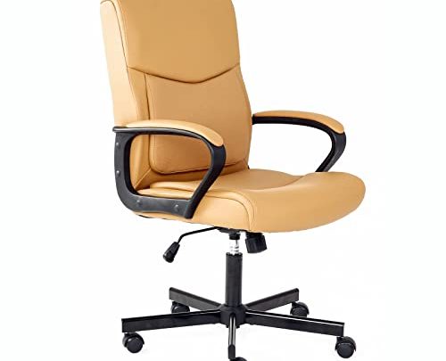 Hoxne Mid Back Office Chair, Adjustable Khaki PU Leather Executive Office Chair, Ergonomic Rolling Swivel Task Computer Chair with Armrest…
