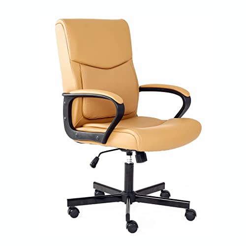 Hoxne Mid Back Office Chair, Adjustable Khaki PU Leather Executive Office Chair, Ergonomic Rolling Swivel Task Computer Chair with Armrest…
