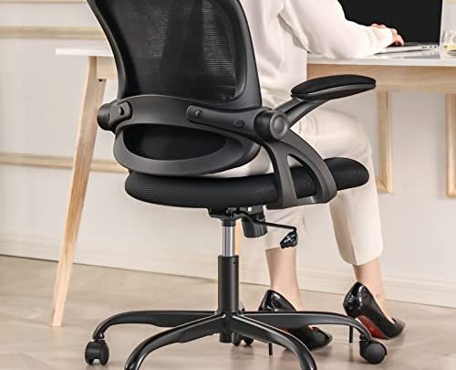 Ergonomic Office Chair, KERDOM Breathable Mesh Computer Chair, Swivel Desk Chair with Wheels and Flip-up Arms, Adjustable Height Home Gaming…