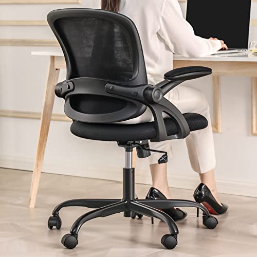 Ergonomic Office Chair, KERDOM Breathable Mesh Computer Chair, Swivel Desk Chair with Wheels and Flip-up Arms, Adjustable Height Home Gaming…