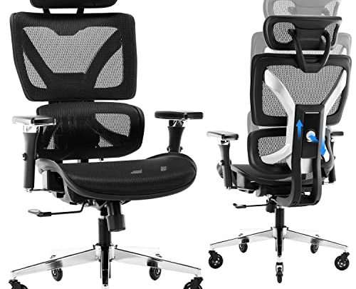Multifunctional Big and Tall Mesh Office Chair – Adjustable Backrest Height, 4D Arms, Lumbar Support, Headrest and Tilt Angle -…