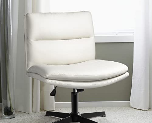 LEMBERI PU Leather armless Office Desk Chair no Wheels,Criss Cross Home Office Chair, Wide Padded Swivel Vanity Chair,120°Rocking Mid Back…