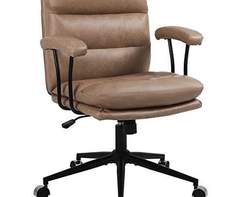 Mid Back Executive Office Chair – Ergonomic Leather Desk Chair with Lumbar Cushion Support Adjustable Height and Rocking Computer Chair…