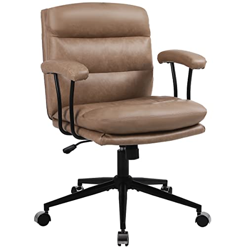 Mid Back Executive Office Chair – Ergonomic Leather Desk Chair with Lumbar Cushion Support Adjustable Height and Rocking Computer Chair…