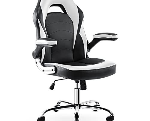 Gaming Chair – Ergonomic Office Chair Flip-up Armrest and Height Adjustable Desk Splicing PU Leather Computer Chair with Lumbar Support