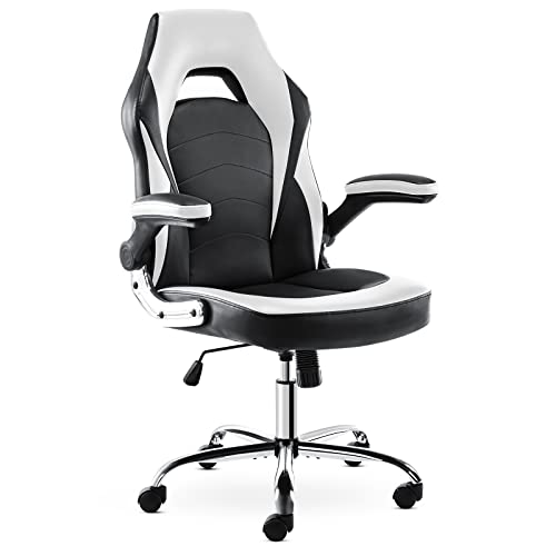 Gaming Chair – Ergonomic Office Chair Flip-up Armrest and Height Adjustable Desk Splicing PU Leather Computer Chair with Lumbar Support