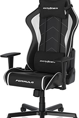 DXRacer Formula Gaming Chair, Top-Notch Synthetic Leather, 3D Armrests, Adjustable Recline with Memory Foam Headrest and Lumbar Support, Standard, Black…