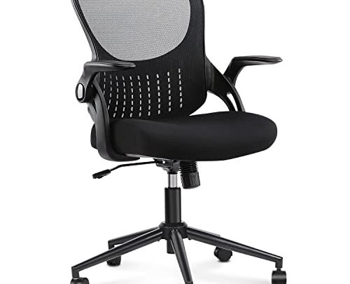 Home Office Chair Ergonomic Desk Chair Mesh Computer Chair Modern Height Adjustable Swivel Chair with Lumbar Support/Flip-up Arms, Black