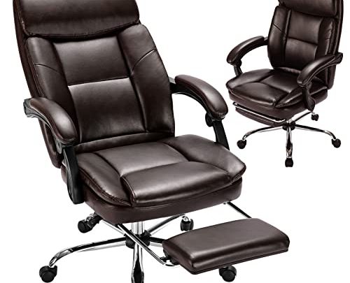 Executive Office Chair, Ergonomic Big and Tall Leather Swivel Rolling Managerial Reclining Computer Desk Task Chair, Adjustable High Back Recliner…