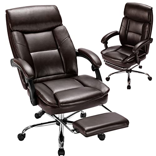 Executive Office Chair, Ergonomic Big and Tall Leather Swivel Rolling Managerial Reclining Computer Desk Task Chair, Adjustable High Back Recliner…