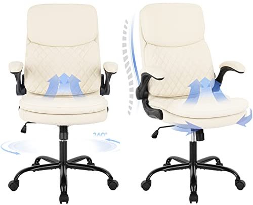 COLAMY Office Chair High Back Executive Computer Chair-Ergonomic Home Office Chair with Padded Flip-up Arms, Adjustable Height and Tilt, Swivel…