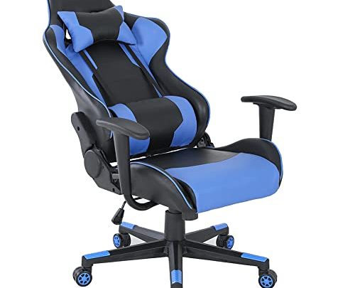 Ergonomic Gaming Chair, Comfortable Gaming Chair, Computer Chair Leather Desk Chair Mesh Adjustable Swivel Gaming Office Chair（Blue）