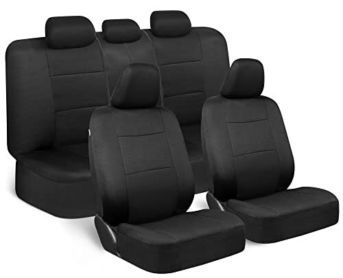 BDK PolyPro Car Seat Covers Full Set in Solid Black – Front and Rear Split Bench Car Seat Cover, Easy…