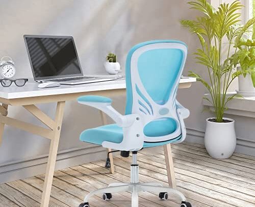 Hramk Office Chair Mid Back Swivel Desk Chair with Flip-up Arms, Breathable Mesh Computer Chair, Lumbar Support Task Chair with…
