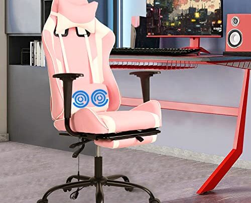 PC Gaming Chair Massage Computer Chair Rolling Swivel Racing E-Sports Ergonomic Reclining Office Desk Computer Chair High Back PU Leather…