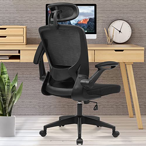 KERDOM Ergonomic Office Chair, Breathable Mesh Desk Chair, Lumbar Support Computer Chair with Headrest and Flip-up Arms, Swivel Task Chair,…