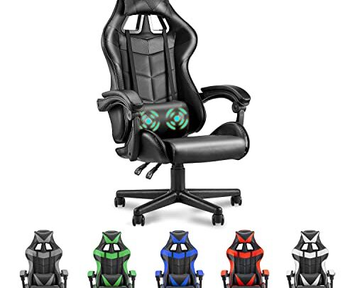 Soontrans Black Gaming Chair,High-Back Computer Chair,Ergonomic Game Chair,Racing Gamer Chair with Adjustable Headrest and Lumbar Support
