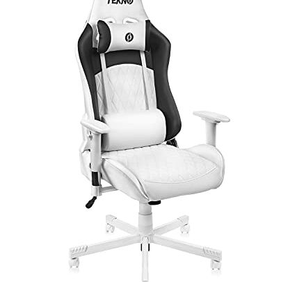 TEKNO Gaming Chairs for Adults, Ergonomic Swivel Gaming Chair with Headrest and Lumbar Support (White)