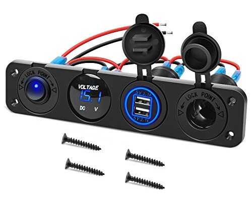 Nilight 4 in 1 ON/OFF Charger Socket Panel Dual USB Socket Power Outlet & LED Voltmeter &Cigarette Lighter Socket& LED…