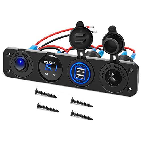 Nilight 4 in 1 ON/OFF Charger Socket Panel Dual USB Socket Power Outlet & LED Voltmeter &Cigarette Lighter Socket& LED…