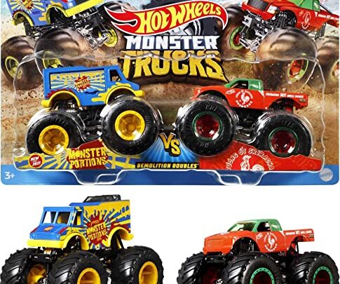 Hot Wheels Monster Trucks 1:64 Scale 2-Packs, 2 Toy Trucks With Giant Wheels, Gift For Kids Ages 3 Years Old…