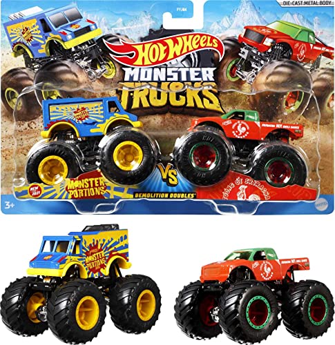 Hot Wheels Monster Trucks 1:64 Scale 2-Packs, 2 Toy Trucks With Giant Wheels, Gift For Kids Ages 3 Years Old…