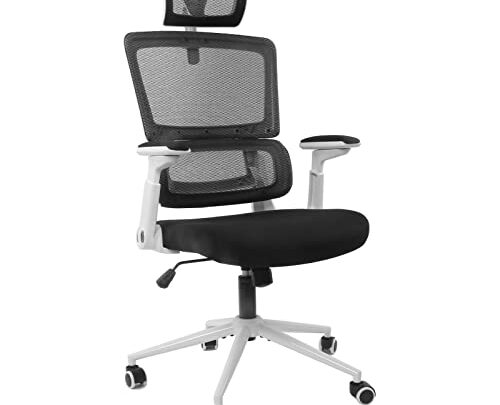 Modern-Depo Office Desk Chair Ergonomic Height Adjustable Swivel Computer Mesh Chair Task Chair with Headrest, Lumbar Support, Flip-up Armrest, White