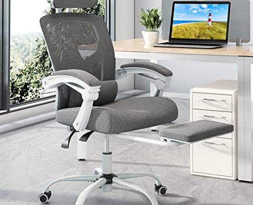 Office Chair,Reclining High Back Desk Chair,Ergonomic Home Mesh Chair,Tilt and Lock,Computer Swivel Task Chair with Lumbar Support Pillow,Adjustable Headrest,Retractable Footrest…