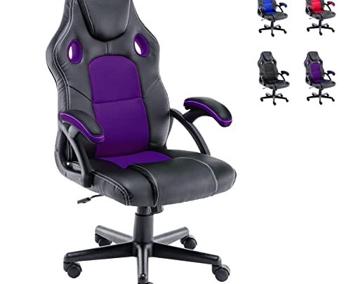 SDOROS Gaming Chair Computer Chair with High Back and Padded Armrests, Ergonomic Design,Mesh,PU,Rocking Game Chair,120°Backrest Rocking Function,3 Point Support,Comfortable Leather,4…