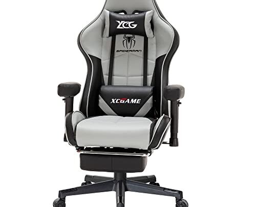 Gaming Chairs Video Game Ergonomic Easy Lift Adjustable Backrest Reclining Lumbar Support Swivel Footrest Computer (Grey)