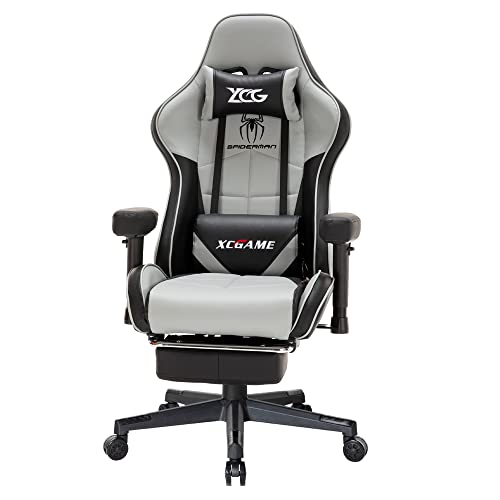 Gaming Chairs Video Game Ergonomic Easy Lift Adjustable Backrest Reclining Lumbar Support Swivel Footrest Computer (Grey)