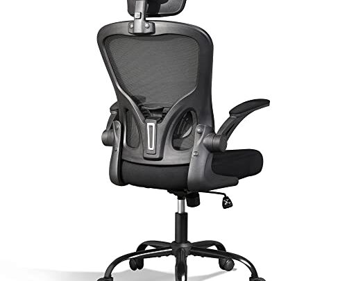 DEVAISE Mesh Computer Office Chair, High Back Ergonomic Desk Chair with Flip-up Armrests and Adjustable Headrest, Backrest and Lumbar Support,…