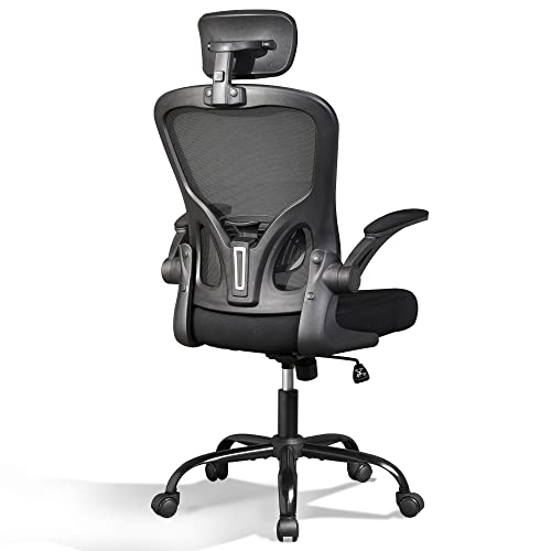 DEVAISE Mesh Computer Office Chair, High Back Ergonomic Desk Chair with Flip-up Armrests and Adjustable Headrest, Backrest and Lumbar Support,…