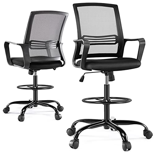 Tall Office Drafting Chair with Ergonomic Lumbar Support Armrests Standing Desk Chair with Adjustable Foot Ring Breathable Mesh, Comfortable Padded…