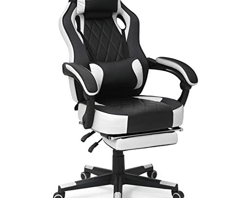 MoNiBloom Reclining Computer Chair with Footrest & Detachable Lumbar Support 360 Degree Swivel Racing Style PU Leather Computer Gaming Chair…