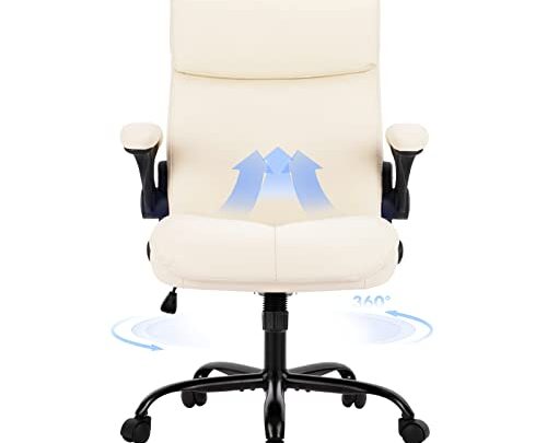 COLAMY Office Chair Ergonomic Computer Chair with Flip-up Arms, Soft Leather Executive Office Chair, Thick Padded Seat for Comfort, Swivel…