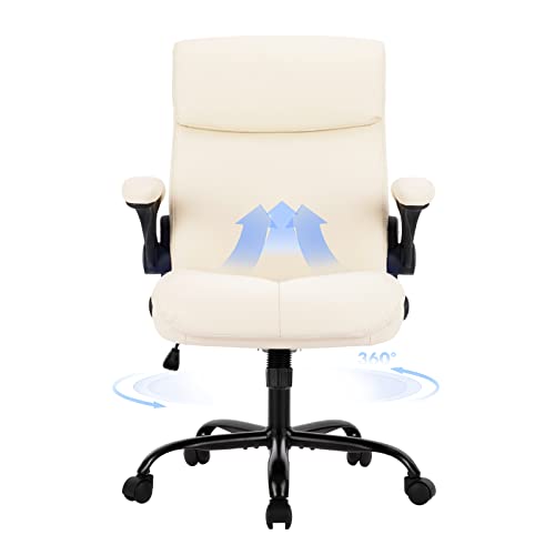COLAMY Office Chair Ergonomic Computer Chair with Flip-up Arms, Soft Leather Executive Office Chair, Thick Padded Seat for Comfort, Swivel…