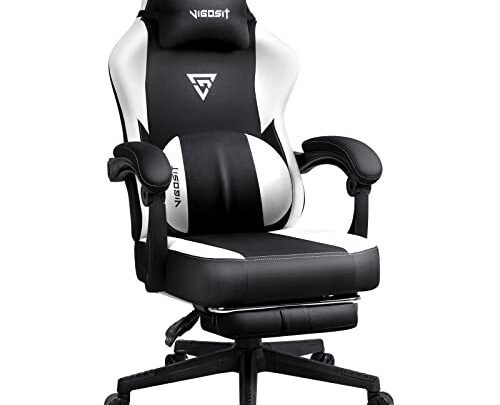 Vigosit Gaming Chair with Footrest, Fabric Gamer Chair with Lumbar Support Pillow, Computer Game Chairs for Adults, Big and Tall…