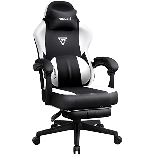 Vigosit Gaming Chair with Footrest, Fabric Gamer Chair with Lumbar Support Pillow, Computer Game Chairs for Adults, Big and Tall…