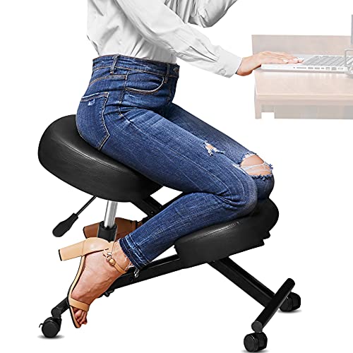 Ergonomic Kneeling Chair for Office, Height Adjustable Stool with Thick Foam Cushions for Home and Office, Angled Seat to Improve…