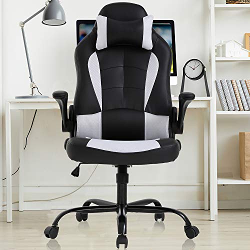 Dkeli, Gaming Chair Office Chair Desk Chair Ergonomic High Back Computer Chair with Lumbar Support Flip-up Arms Headrest PU Leather…