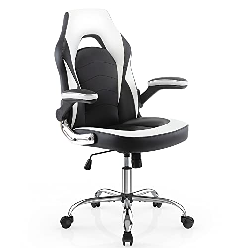 Gaming Chair, Racing Style Bonded Leather Gamer Chair, Ergonomic Office Chair Computer Desk Executive Chair with Adjustable Height and Flip-Up…