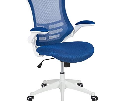 Flash Furniture Kelista Mid-Back Blue Mesh Swivel Ergonomic Task Office Chair with White Frame and Flip-Up Arms