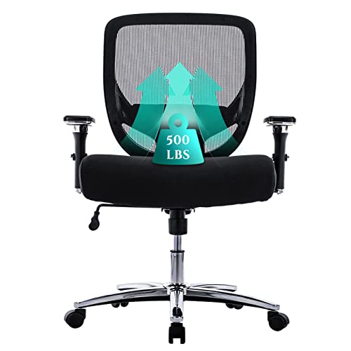Big and Tall Office Chair 500lbs, Heavy Duty Ergonomic Mesh Chair, Computer Executive Desk Chair with Wide Thick Seat, 4D…