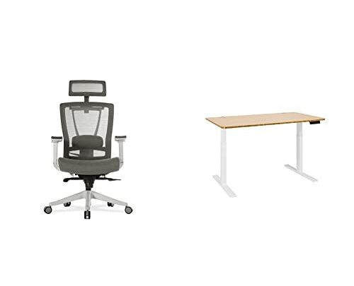 Autonomous Premium Ergonomic Office Chair, Mesh Back, Medium, Grey & Edition Smart Hybrid Dual Motor Electric Standing Desk Frame Classic…