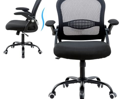 Office Chair,Ergonomic Home Office Chair,Breathable Mesh Task Chair,Adjustable Mid-Back Computer Chair,Desk Chair with Flip-up Armrests,360° Swivel Office Chairs with Memory…