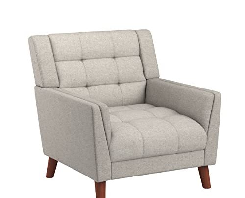 Christopher Knight Home Evelyn Mid Century Modern Fabric Arm Chair, Beige & Walnut