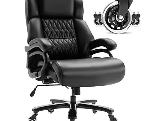 Big and Tall 400lbs Office Chair – Adjustable Lumbar Support Quiet Rubber Wheels Heavy Duty Metal Base, High Back Large…
