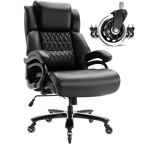 Big and Tall 400lbs Office Chair – Adjustable Lumbar Support Quiet Rubber Wheels Heavy Duty Metal Base, High Back Largeโฆ